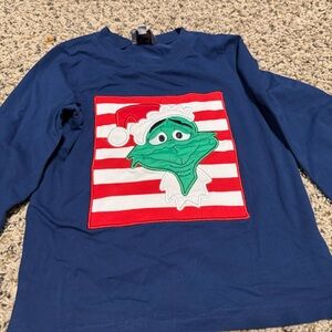 Festive Blue Long Sleeve Kids Tee with Grinch Design